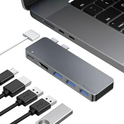 Afbeelding van iMounts USB C hub MacBook Air/Pro 2022 en 2023 HDMI USB3.0 Thunderbolt 3 Space Gray