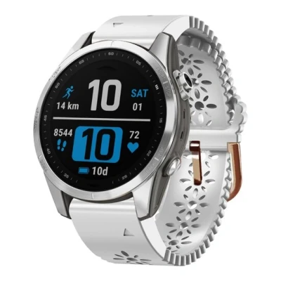 Afbeelding van By Qubix 20mm Quickfit Flower siliconen bandje Wit Geschikt voor garmin Instinct E (40mm) Fenix 7s 6s 5s 2s Epix Pro Gen 2 (42mm)