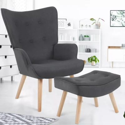 Image de Fauteuil scandinave IVAR avec repose pieds gris anthracite