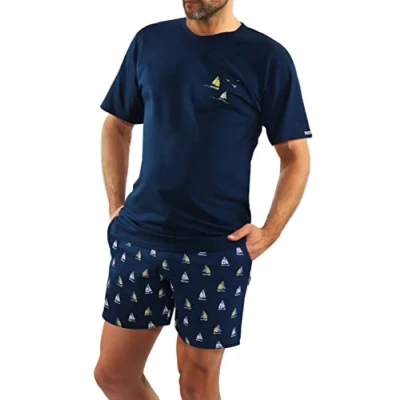 Afbeelding van sesto senso Pyjama voor heren, kort, katoen, set met T shirt en broek, korte mouwen, zomer
