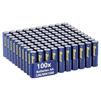 Afbeelding van BONAI Longlife 100 stuks alkalinebatterijen AA 1,5 V LR06 krachtig ideaal voor wekker, thermometer, decoratieve lampen en andere apparaten met een hoog stroomverbruik