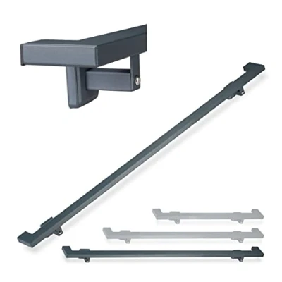 Afbeelding van Relaxdays trapleuning antraciet leuning binnenshuis hoekig model mat met dragers 2000 mm