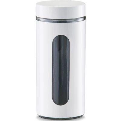 Afbeelding van Zeller Glazen voorraadpot 1.2 L Wit metalen coating