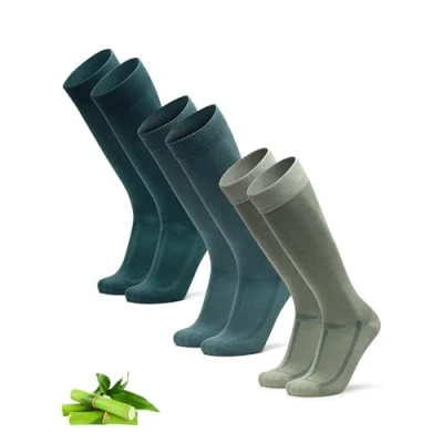 Afbeelding van DANISH ENDURANCE Hoge sokken van zeer zachte bamboevezel, hoog, heren en dames, 3 paar, Veelkleurig (1 x donkergroen, 1 lichtgroen, middengroen)