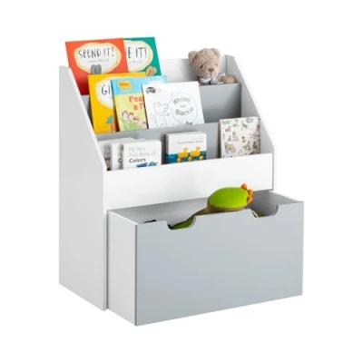 Afbeelding van SoBuy KMB17 HG Boekenkast Opbergrek Kinderspeelgoed 3 Niveaus Tijdschriftenrek met 1 Opbergdoos
