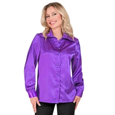 Afbeelding van Widmann Feesten &amp; Gelegenheden Kostuum Jaren 70 Blouse Satijn Paars Vrouw Large Carnavalskleding Verkleedkleding