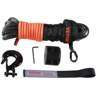 Image de VEVOR Corde de Treuil 4,8 mm x 15,2 m Câble Synthétique Résistance Rupture 37,1 kN avec Manchon Protection, Butée, Crochet Forgé, Sangle Traction pour VTT, UTV, Remorquage Véhicule
