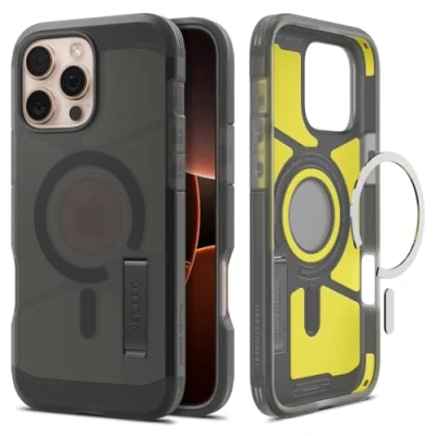 Image de Spigen Tough Armor AI MagFit Coque de protection pour téléphone portable compatibilité avec MagSafe mousse à impact, polycarbonate (PC), polyuréthanne thermoplastique (TPU) noir givré Apple iPhone 16 Pro Max