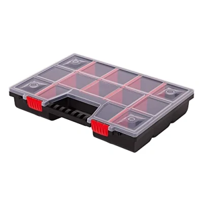 Afbeelding van Mivos Opbergdoos 40,6 cm voor accessoires en kleine onderdelen, schroefdoos met verstelbare vakken, organizer transparant deksel, gemaakt in de EU