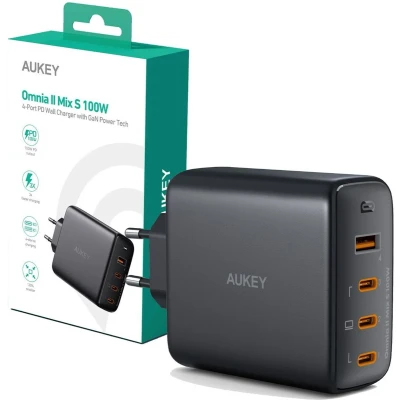 Afbeelding van Aukey 4 Port 100W PD Wall Charger with GaN Power Tech, zwart