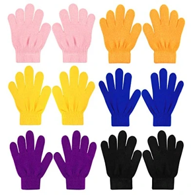 Afbeelding van QKURT 6 paar magische handschoenen voor kinderen, gebreide winterhandschoenen, uniseks, warm, rekbaar, volledige vingers, wanten, verjaardag,