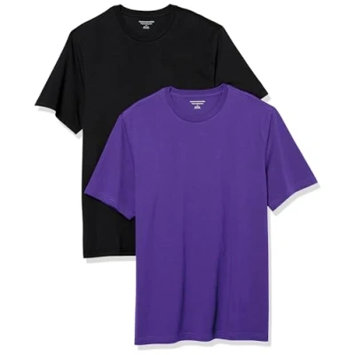 Image de Amazon Essentials Lot de 2 t shirts à manches courtes et col rond, pour homme, coupe classique, noir/violet foncé, taille XS