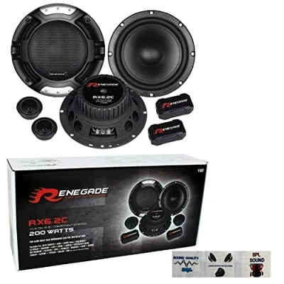 Afbeelding van RENEGADE RX6.2C 2 weg systeemkit 6,5 inch 165 mm 16,50 cm diameter 100 watt rms 200 max woofer tweeter crossover auto 4 ohm zwart, het paar + 3 cadeaustickers
