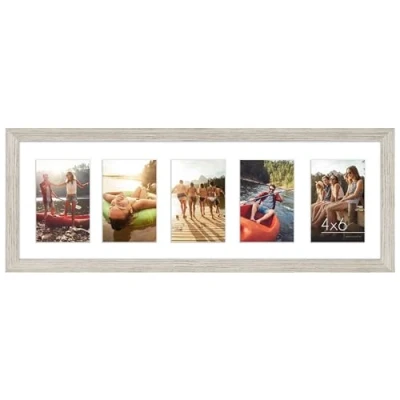 Afbeelding van Americanflat Panoramische Fotolijst van 20,3 x 61 cm, drijfhout Vijf fotolijsten 15,2 10,2 cm met meerdere openingen voor collage in horizontaal en verticaal formaat