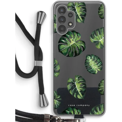 Afbeelding van Case Company® hoesje met Koord geschikt voor Samsung Galaxy A13 4G Tropische bladeren Telefoonhoesje Zwart Bescherming aan alle Kanten en Over de Schermrand