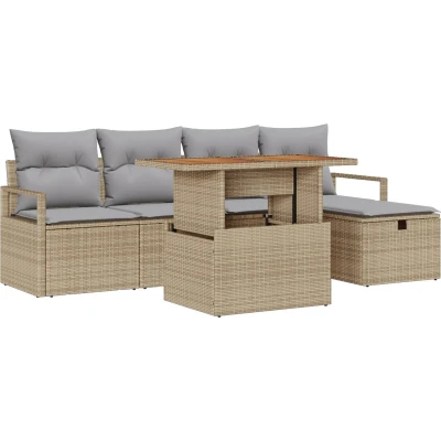 Afbeelding van vidaXL 6 delige tuinbankset met kussens beige poly rattan