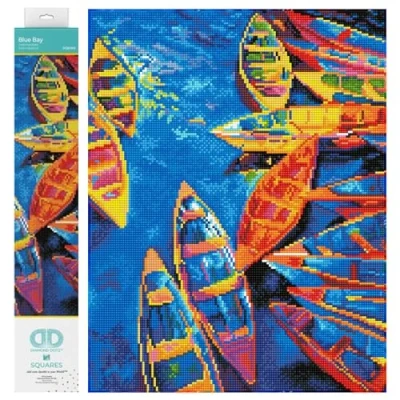 Afbeelding van Full Diamond Painting Volwassenen Hobby Volledig Pakket Vierkante Steentjes DQ9.003 Dotz® Baai met bootjes 45 x 35cm