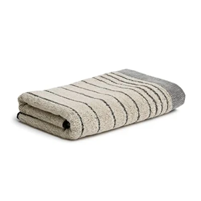 Afbeelding van MÖVE Eden Handdoek met horizontale strepen, buiszoom, 50 x 100 cm, gemaakt in Duitsland, 80% katoen / 20% linnen, natuur/zwart (beige)