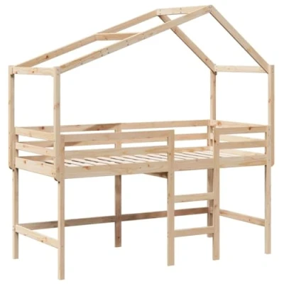 Afbeelding van vidaXL Halfhoogslaper met ladder en bedhuis grenenhout 80x200 cm