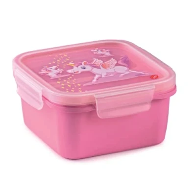 Afbeelding van Snips Vierkante lunchbox snackbox voor kinderen opbergdoos levensmiddelen eenhoorndecoratie 4 veiligheidssluitingen kleur roze 0,80 liter 15 x 7,5 cm Made in Italy 0%
