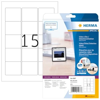 Afbeelding van HERMA ZIP Disk Etiketten A4 wit 59x50 mm Papier 375 St.