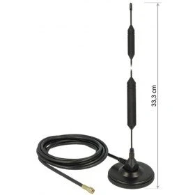 Afbeelding van GSM Antenne Quadband SMA plug 5 DBI Vaste omnidirectioneel met magnetische basis en verbindingskabel RG 58 3 M Outdoor Black