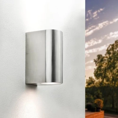 Afbeelding van Ledvion Wandlamp Santa Barbara, LED Buiten Grijs Rond, Voor Twee RVS Up&amp;Down, Wandl amp, Buiten, Buitenlamp, IP54, GU10