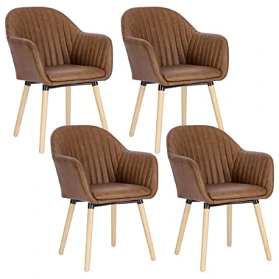 Afbeelding van WOLTU Set van 4 eetkamerstoelen, vrijetijdsstoel kunstleer en massief hout, feeststoelen, bruin, BH336br