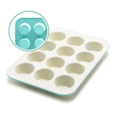 Afbeelding van GreenLife Contour Turkoois Muffinvorm 12 cups oven anti aanbak PFAS vrij