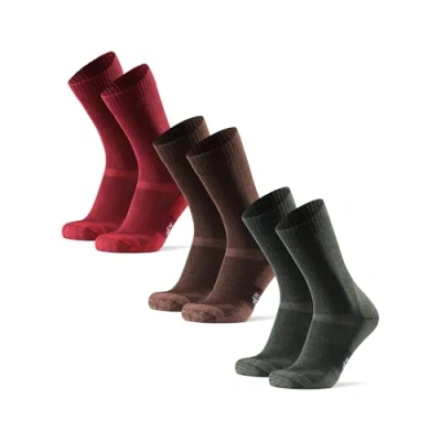 Afbeelding van DANISH ENDURANCE 3 paar wandelsokken van merinowol, anti blaren, voor heren en dames, Veelkleurig (1 groen, 1 eikenbruin, rood)