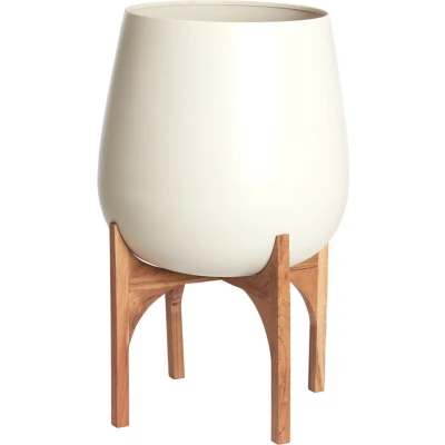 Afbeelding van Light&amp;living Pot op voet deco Ø59x82 cm KARUNA hout+mat crème