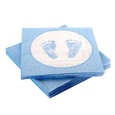 Afbeelding van Napkins 20 stuks babyvoeten lichtblauw Christianing Birth Boy Baby Shower