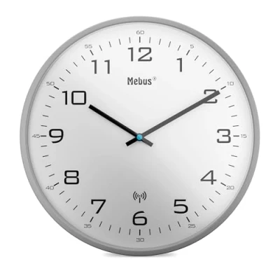 Afbeelding van Mebus 13081 Stille radiografische wandklok met grijs frame en witte wijzerplaat 30 cm