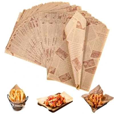 Afbeelding van 150 vellen kaaspapier, waterdicht en oliebestendig, 30 x 20 cm, frietpapier voor mand, wegwerppapier hamburgers, sandwich wrap papier, brood