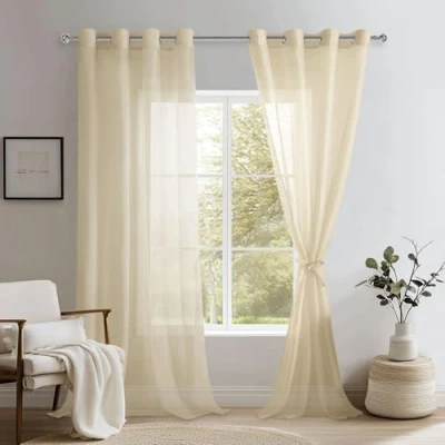 Afbeelding van DWCN Sheer Set van 2 transparante gordijnen met oogjes voor woonkamer, kinderkamer, slaapkamer, beige, 240 x 132 cm (H B)