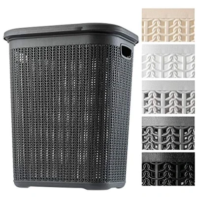 Afbeelding van KADAX Wasmand, 50L, multifunctionele wasmand met deksel lichte wasverzamelaar, wassorteerder van kunststof, voor badkamer, vuile kleding, speelgoed, Antraciet
