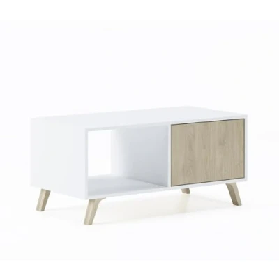 Afbeelding van Skraut Home Salontafel 45 x 92 50 cm ideaal voor woonkamer of eetkamer model Wind robuust hout extra meubelstuk afwerking wit / puccini