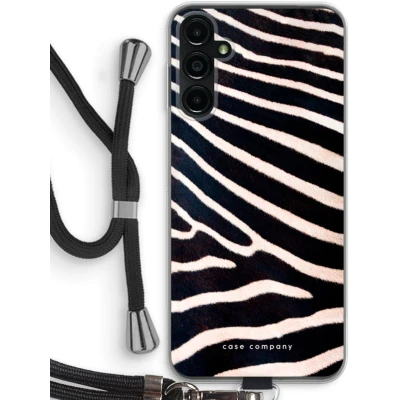Afbeelding van Case Company® hoesje met Koord geschikt voor Samsung Galaxy A14 Zebra Telefoonhoesje Zwart Bescherming aan alle Kanten en Over de Schermrand