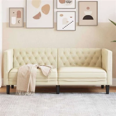 Image de vidaXL Canapé Chesterfield 2 places crème similicuir372660