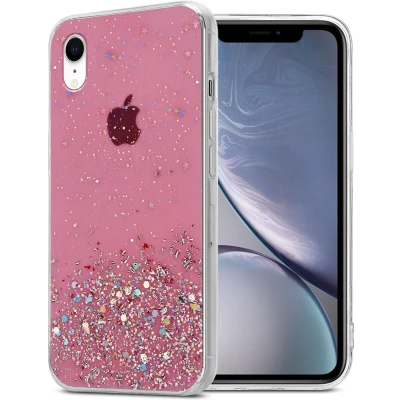Afbeelding van Cadorabo Hoesje geschikt voor Apple iPhone XR in Roze met Glitter Beschermhoes van flexibel TPU silicone fonkelende glitters Case Cover Etui