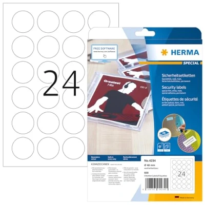 Afbeelding van HERMA Etiketten wit veiligheidsetiketten Ø 40 A4 LaserCopy