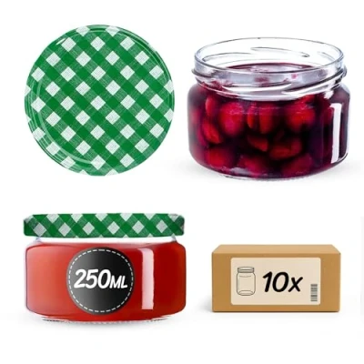 Afbeelding van KADAX 10 kleine jampotten met deksel, 250 ml, jampot, inmaakpot voor honing, specerijen, jampotten, ml