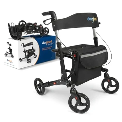 Afbeelding van Dunimed Premium Lichtgewicht Rollator Met Stokhouder en Tas Voor Binnen &amp; Buiten Dubbel opvouwbaar Parkeerrem Stevige Rugband Zwart