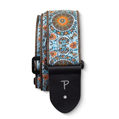 Afbeelding van Perri&#039;s Leathers Ltd. Gitaarriem Nylon Jacquard Mandala Blauw/Oranje Verstelbaar Voor Akoestisch/Bas/Elektrische Gitaar Gemaakt in Canada (TWS 7143)