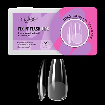Image de Mylee Capsules Fix &amp; Flash Gel Souple Américain, Couverture Complète, Extensions d&#039;Ongles Flexibles et Résistantes, 12 Tailles, 552 Pièces, Pour Tous les Ongles