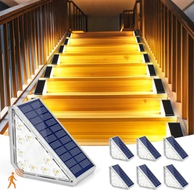 Afbeelding van Czemo Set van 6 buitenlampen op zonne energie met bewegingsmelder, 1200 mAh, 3000 K, warm wit, IP67, waterdicht, voor tuin, treden