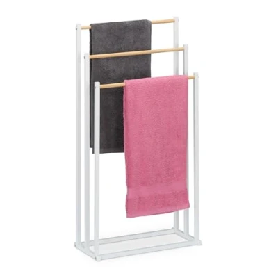 Afbeelding van handdoekenrek 3 stangen 86 x 44 21 cm metaal badkamer wit natuur