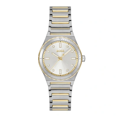 Afbeelding van BOSS Candor Ladies Sport Horloge silvercoloured/goldcoloured/white, Dames, Maat: One Size, Silver coloured/gold coloured/white