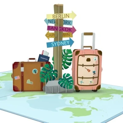 Afbeelding van MOKIO® carte Pop Up Voyage d&#039;anniversaire 3D pour des vacances ou comme de vœux un anniversaire adieu