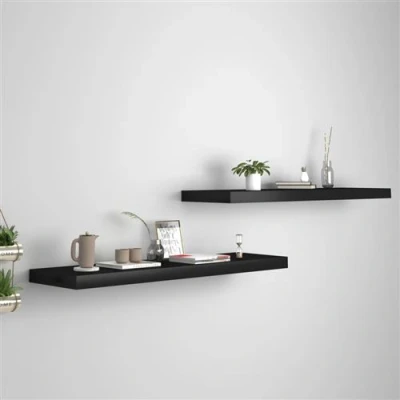 Afbeelding van Wandschappen zwevend 2 st 90x23,5x3,8 cm MDF zwart